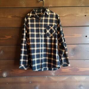 Burnside Plaid Flannel Shirt • Navy/Orange Button Down • Size Large